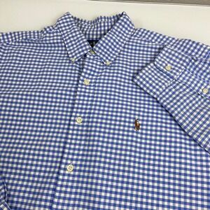 Ralph Lauren Mens XL Blue Gingham Button Down Shirt Classic Fit Cotton Preppy